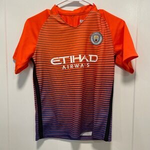 Manchester City Kun Aguero 10 Soccer Jersey Orange Navy Blue Third Kit Youth